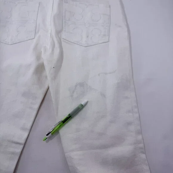 Tory Burch Skinny Jeans Pants Women Sz 28 White Embroidery Designer Logo Preppy - Picture 8 of 12